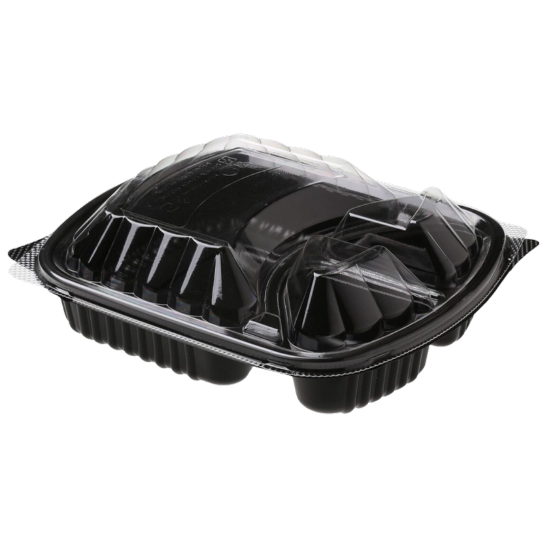3 Compartment Black Base Container + Pet Lid-250