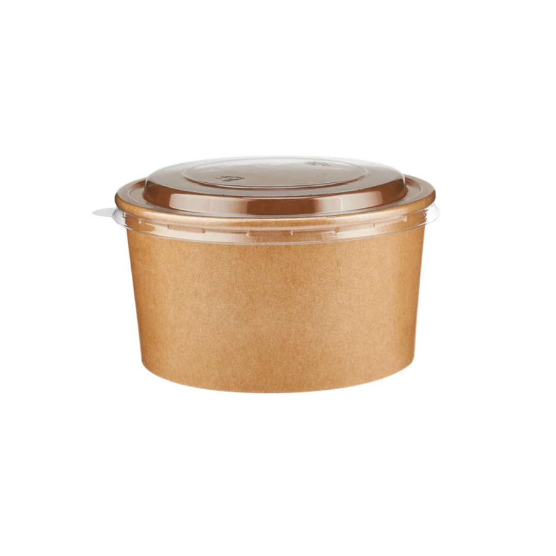 1300ml/45oz Kraft Salad Bowl + Lid - 300Pcs - 
