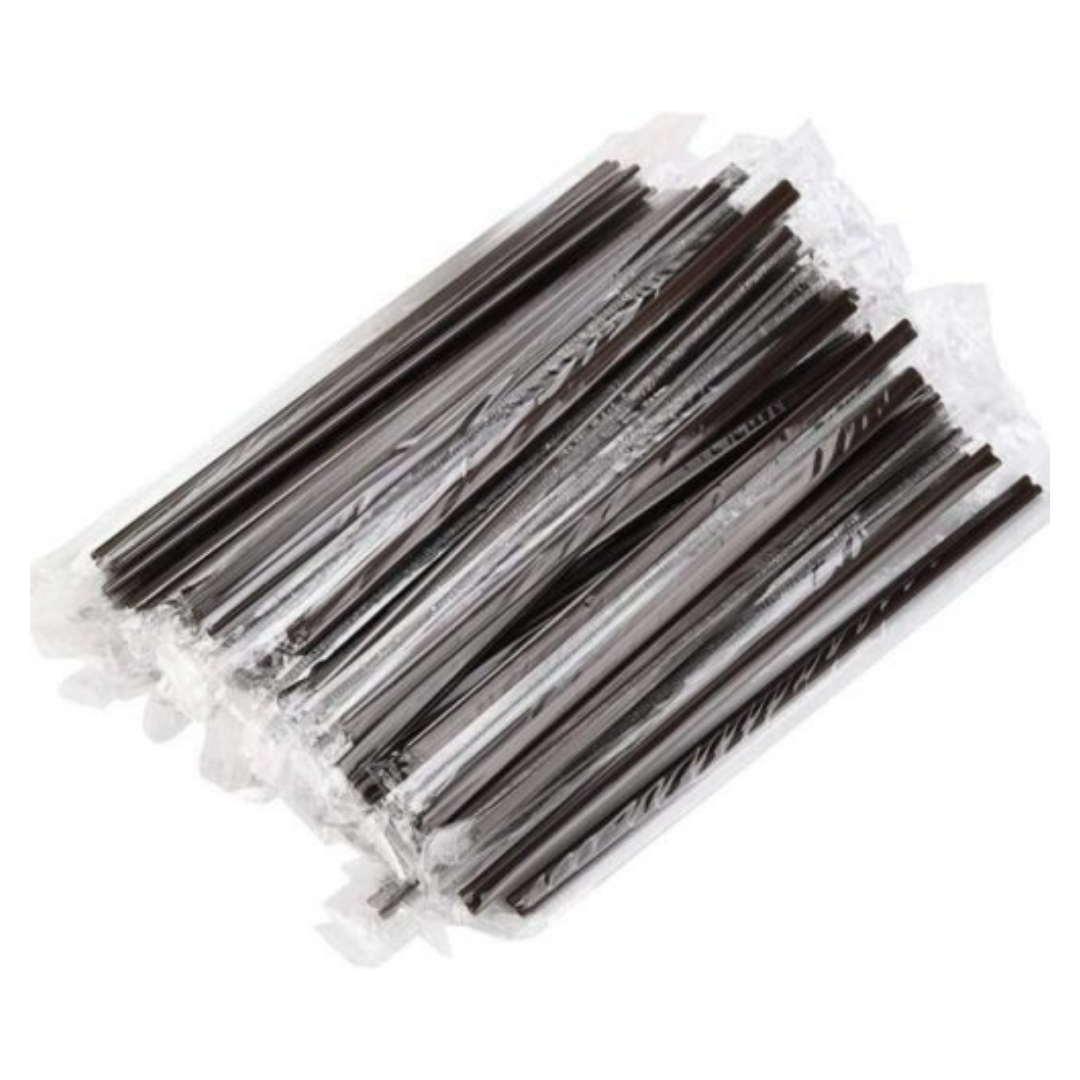 12mm Straight BlackPlastic Straw PE wrapped(100 Pcs x 25 Pkts) - 2500Pcs