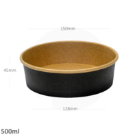 500ml Black Paper Salad Bowl + Pet Lid - 300Pcs - Image 2