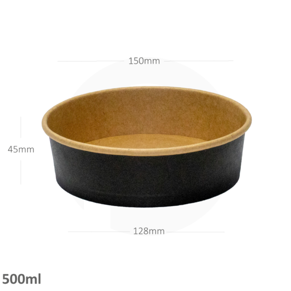 500ml Black Paper Salad Bowl + Pet Lid - 300Pcs