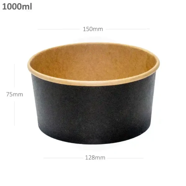 1000ml Black Paper Salad Bowl + Pet Lid - 300Pcs