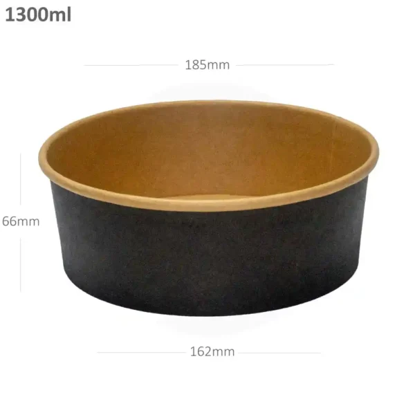 1300ml Black Paper Salad Bowl + Pet Lid - 300Pcs