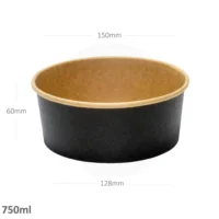 750ml Black Paper Salad Bowl + Pet Lid - 300Pcs - Image 5