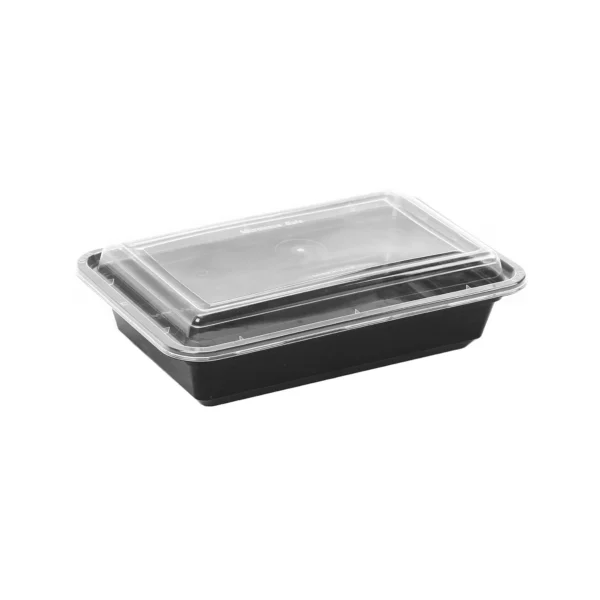 Black Base Rectangular Container 38 Oz + Lid- 150Pcs