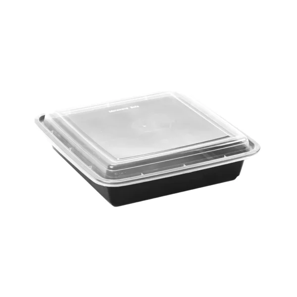 Black Base Rectangular Containe 48 Oz + Lid