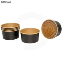 1000ml Black Paper Salad Bowl + Pet Lid - 300Pcs - Image 3