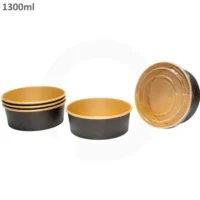 1300ml Black Paper Salad Bowl + Pet Lid - 300Pcs - Image 3