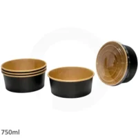 750ml Black Paper Salad Bowl + Pet Lid - 300Pcs - Image 4