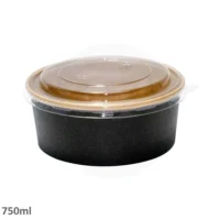 750ml Black Paper Salad Bowl + Pet Lid - 300Pcs - Image 2