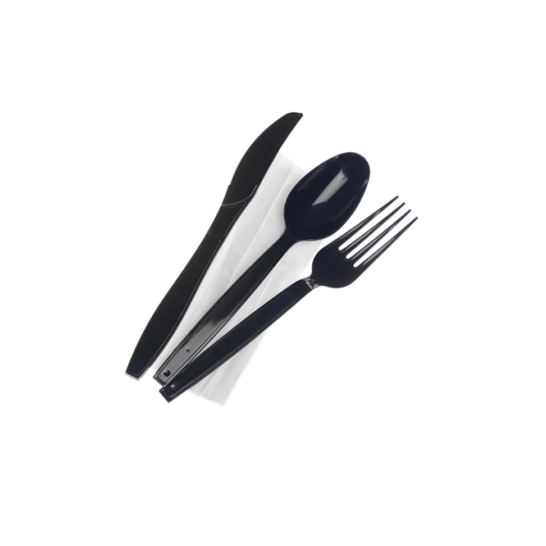 Heavy Duty Cutlery Set Black(Spoon/fork/knife/ Napkin)-500pcs