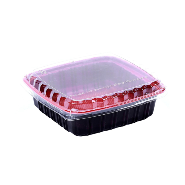 Red and Black Deli Container 650ml + Ops Lid - 200Pcs