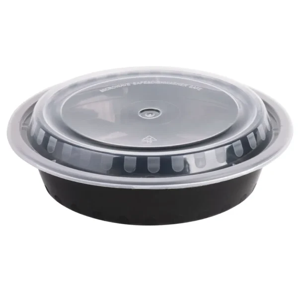 Black Base Round Container 32 Oz + Lid - 150PCS